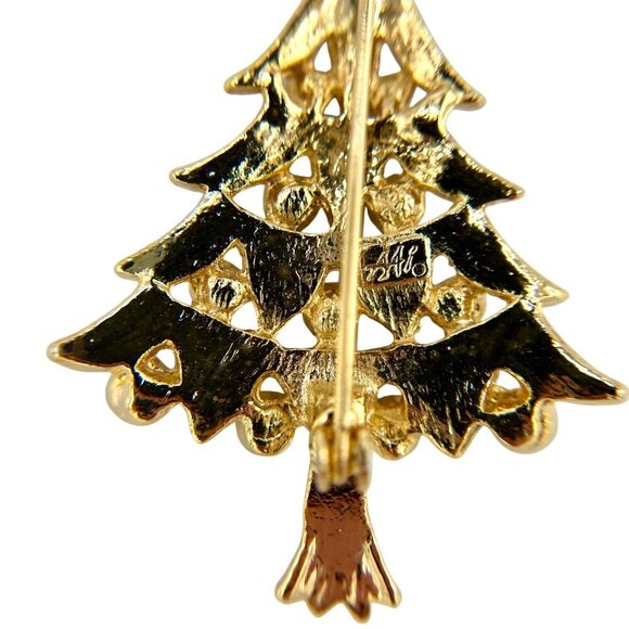 VINTAGE SIGNED AAI GOLD TONE CHRISTMAS TREE BROOCH PIN RHINESTONE - Picture 5 of 5